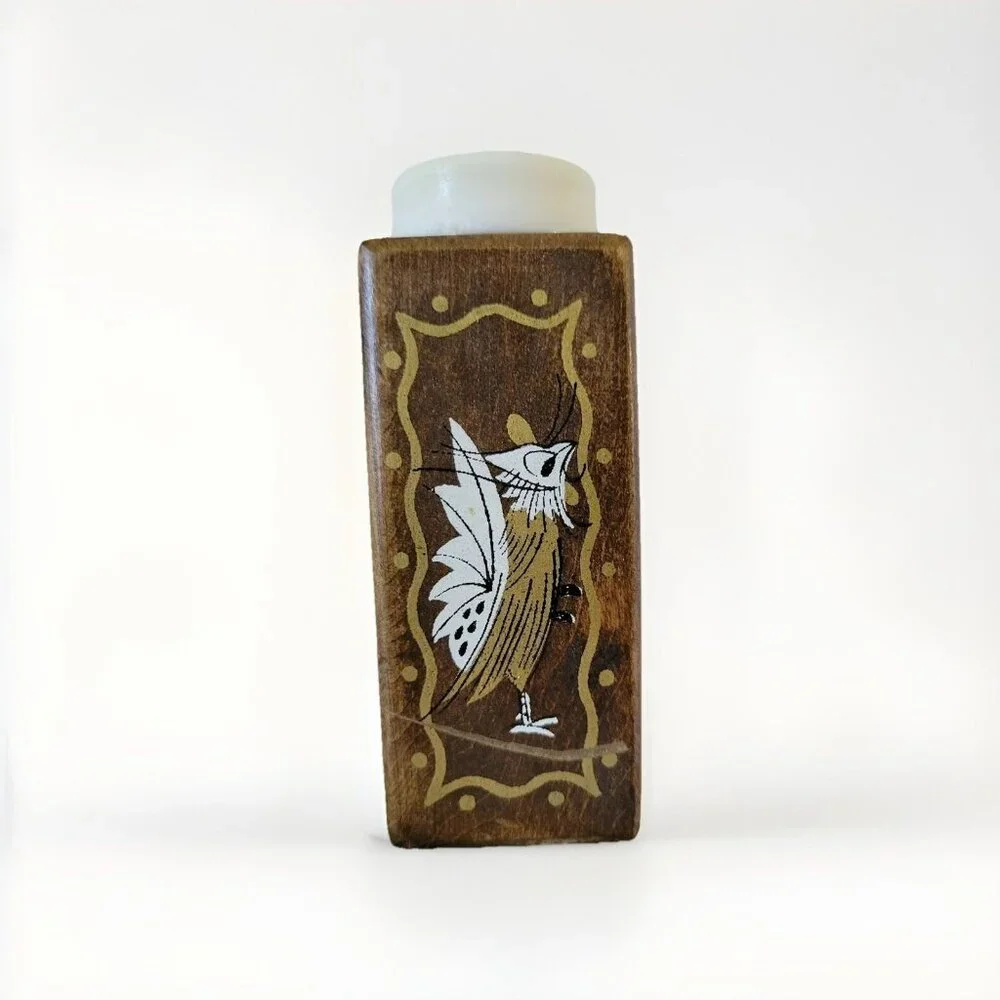 Salt And Pepper Shakers Mid Century Modern Bird Rooster Handpainted Japan Wood